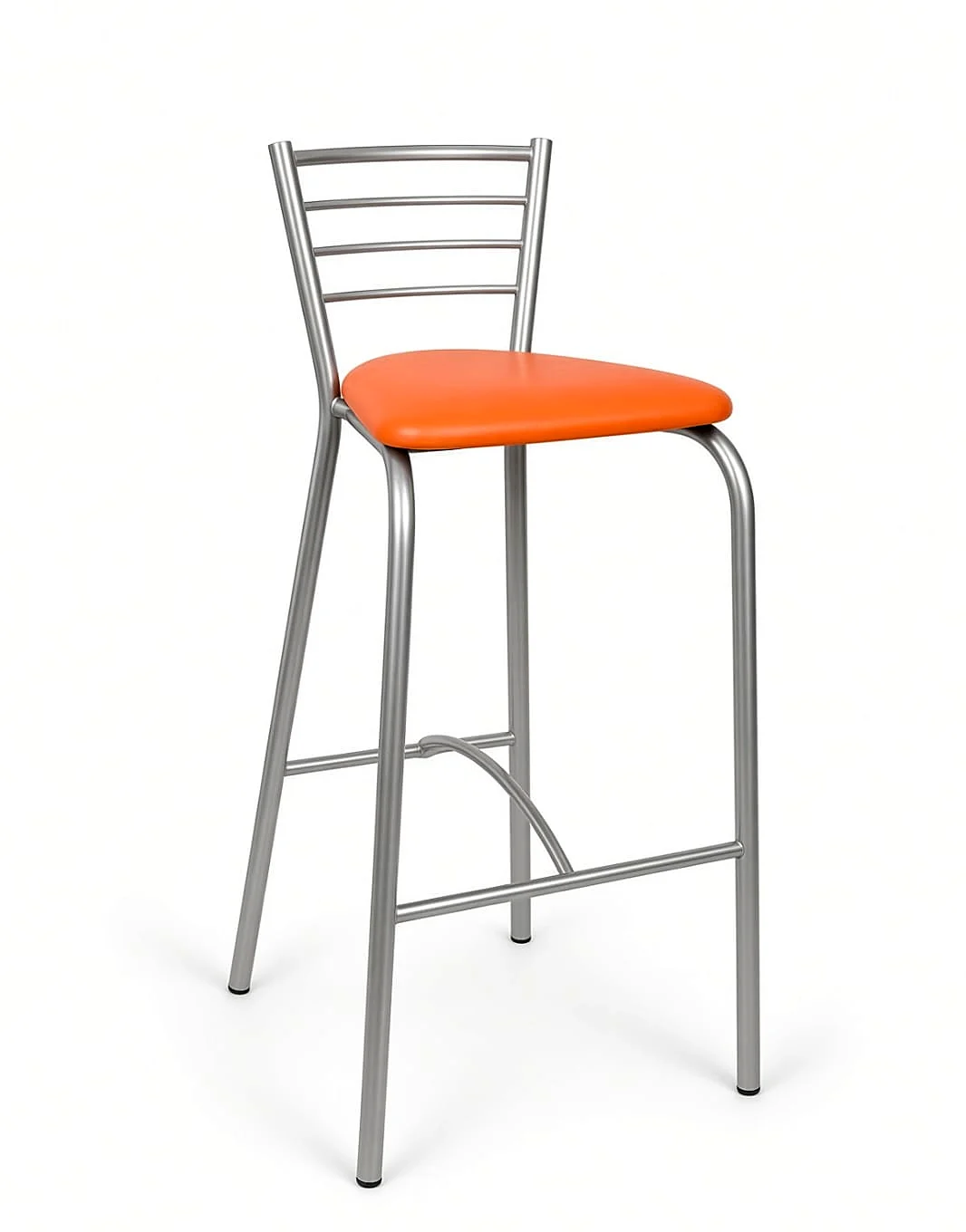 Banqueta alta cromada com encosto ripado e assento estofado laranja, Chair & Table