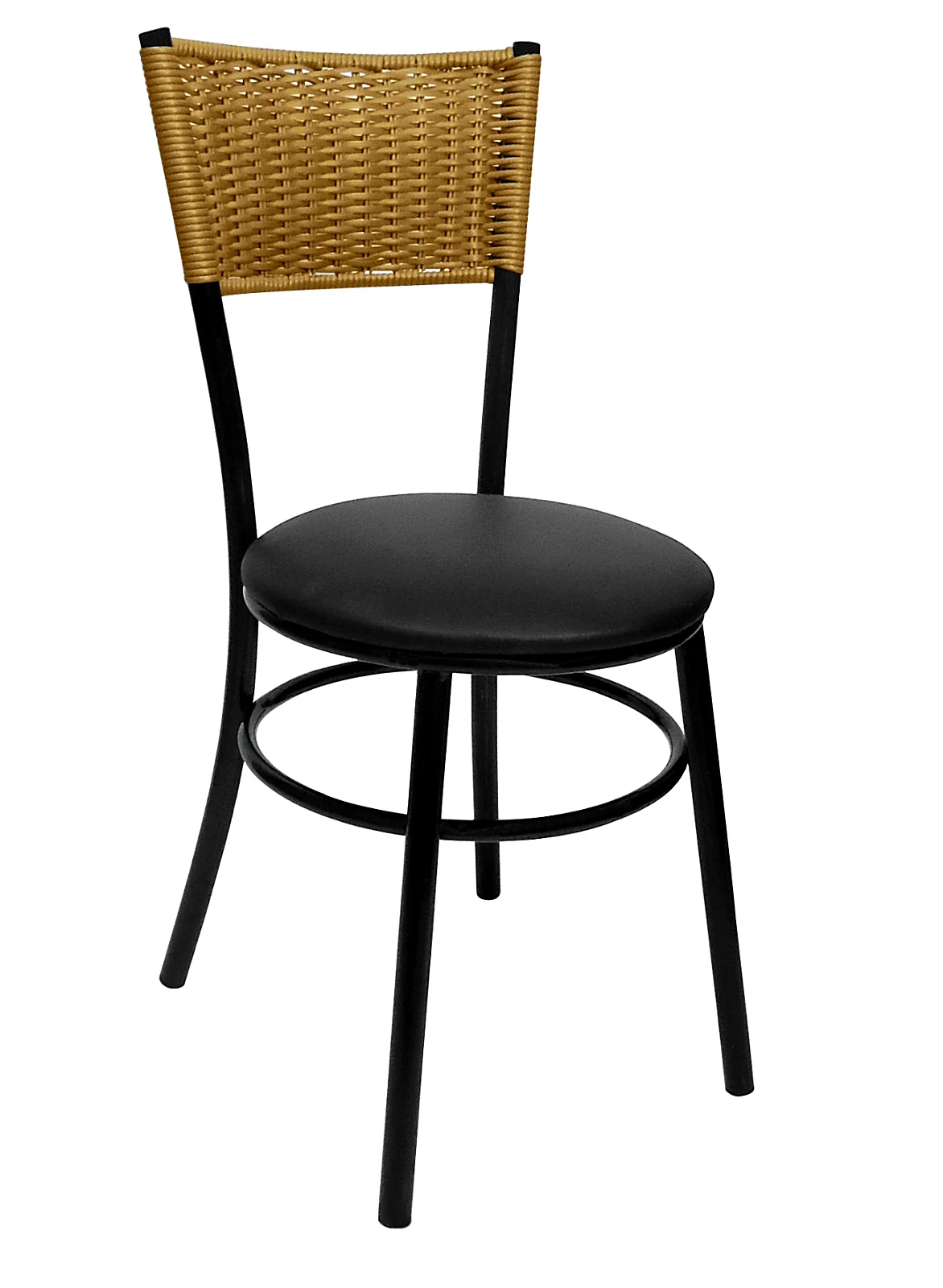 Cadeira com encosto trançado em ratan preto e estrutura em aço preto, para restaurante, Chair & Table