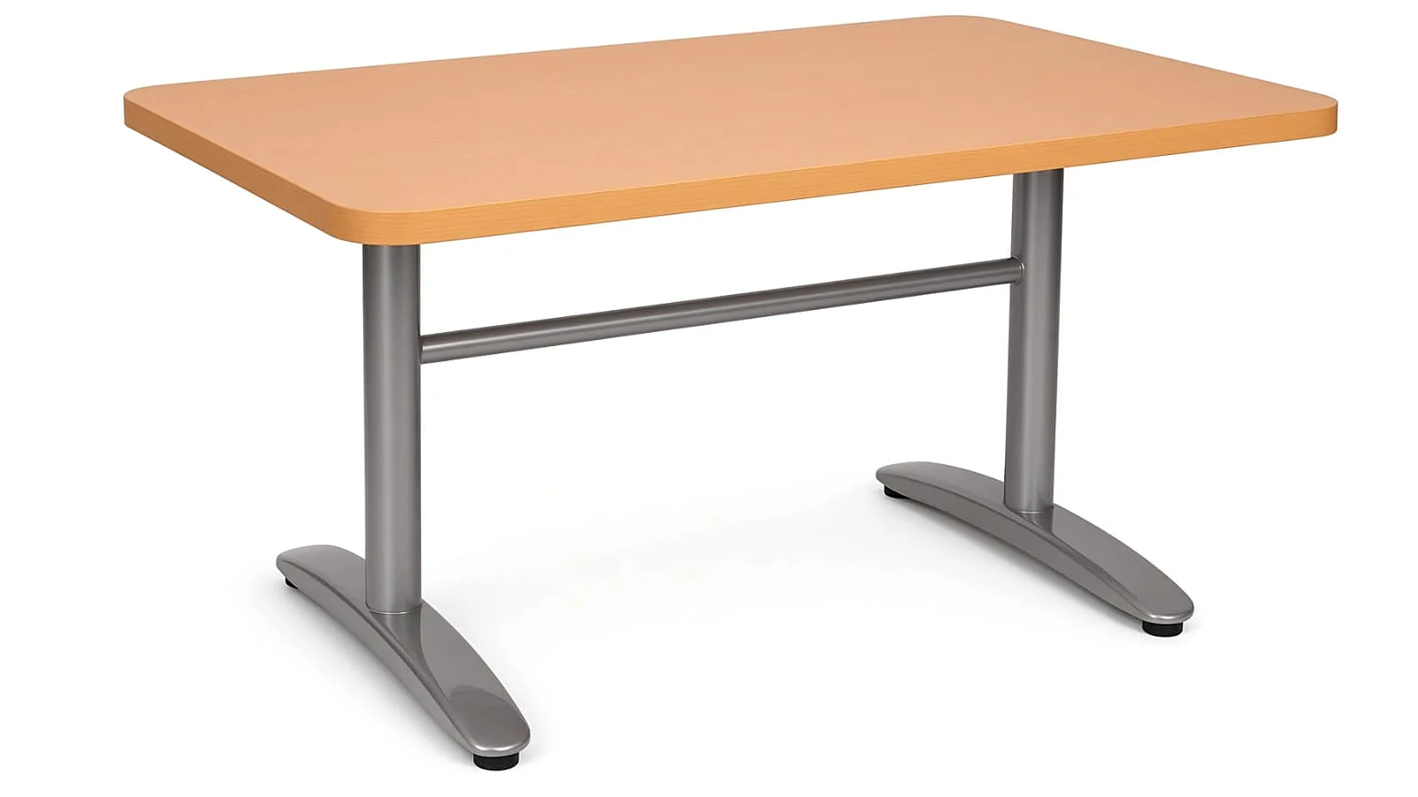 Mesa retangular com pé central cromado e tampo em madeira clara, para restaurante, Chair & Table