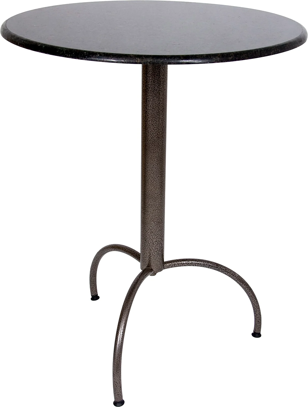 Mesa redonda com tampo em granito escuro e base pé aranha em metal envelhecido, Chair & Table