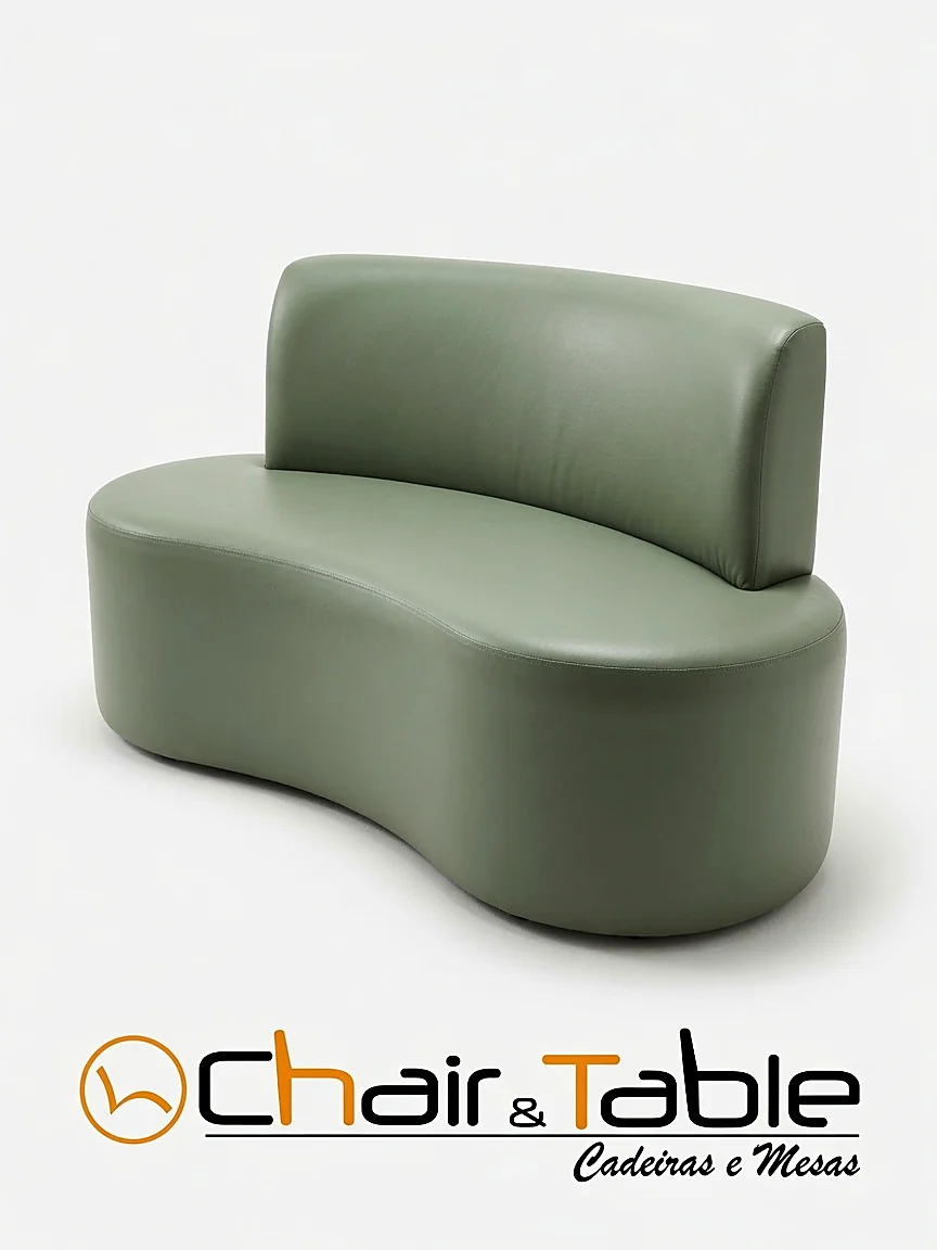 Sofá booth curvo estofado em verde-sálvia, sem mesa, Chair & Table